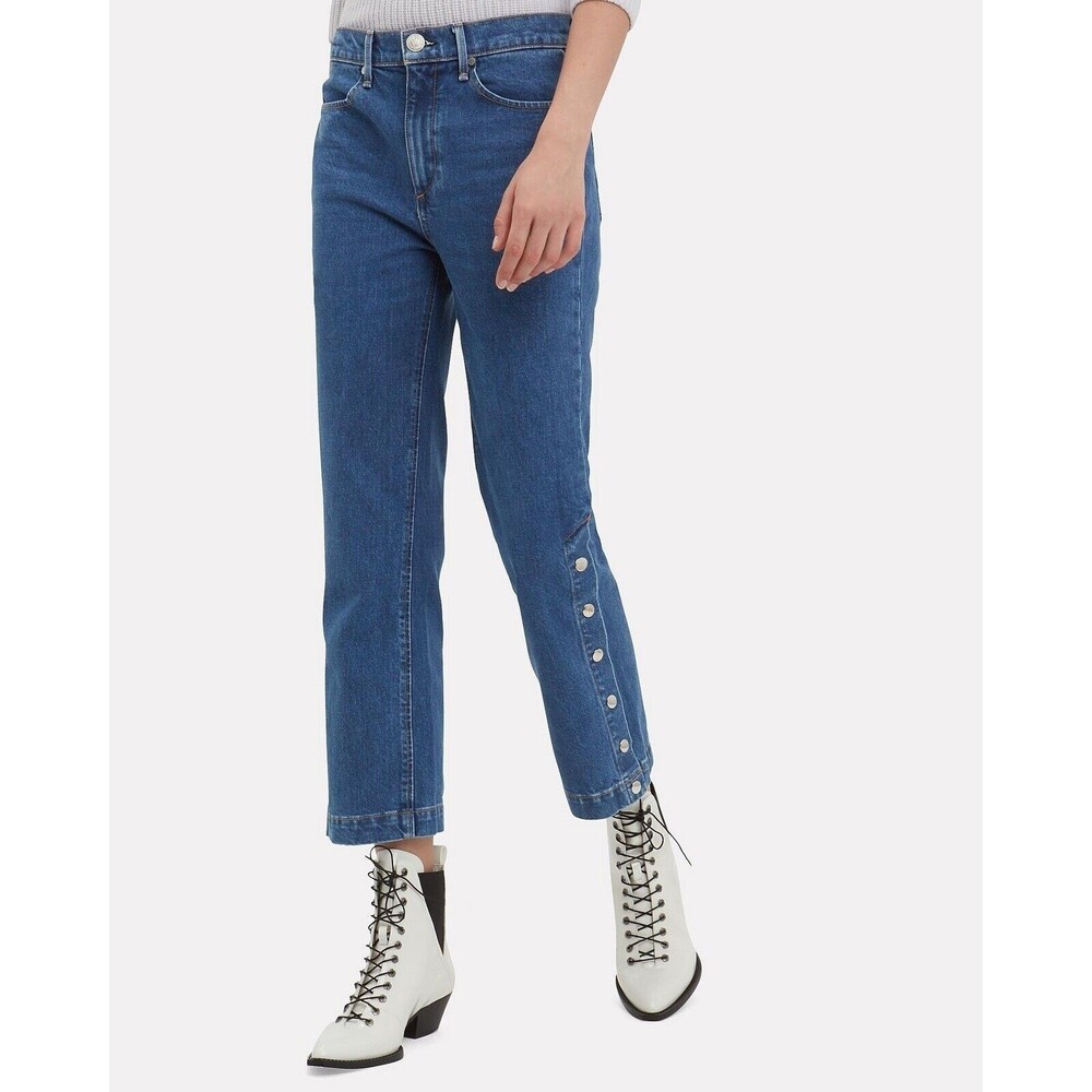 $275 Rag & Bone Dylan Snap Button Wide Leg Straight Blue Jeans High Rise 26 - Picture 7 of 15